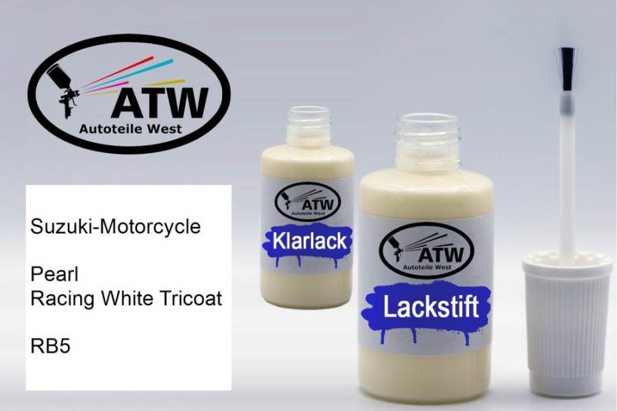 Suzuki-Motorcycle, Pearl Racing White Tricoat, RB5: 20ml Lackstift + 20ml Klarlack - Set, von ATW Autoteile West.